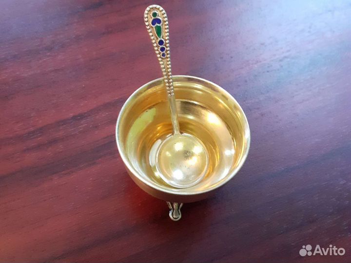 Серебряная солонка с ложечкой СССР