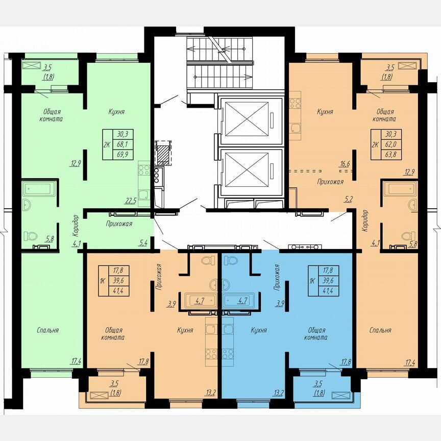 2-к. квартира, 69,9 м², 10/17 эт.