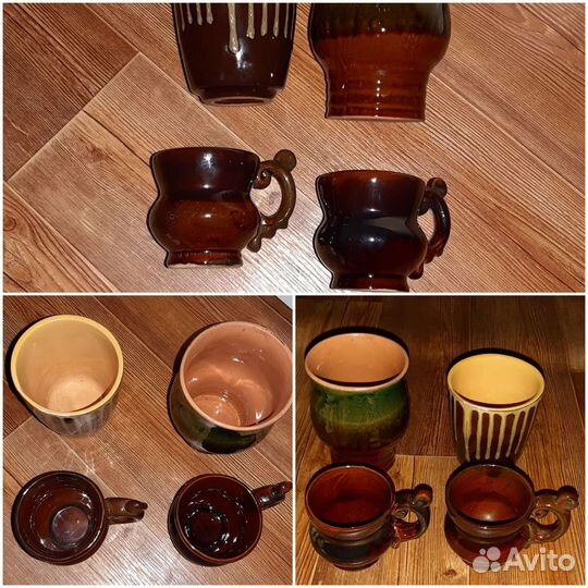 Глиняные посуда, стаканы,блюдца,хрусталь, хохлома