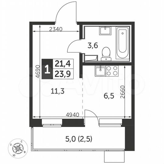 Квартира-студия, 24,6 м², 20/25 эт.