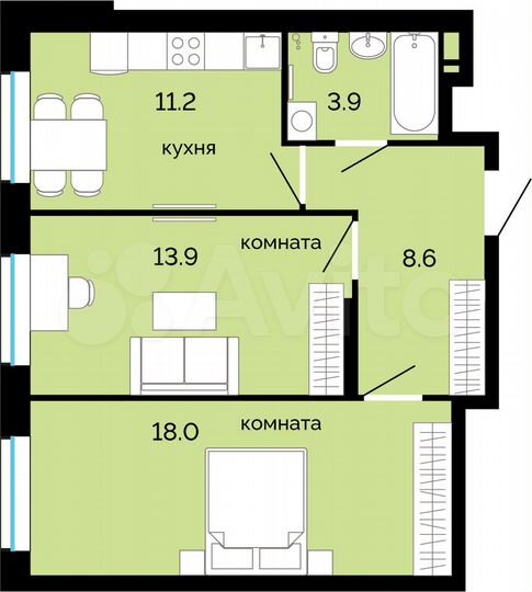 2-к. квартира, 55,6 м², 1/25 эт.