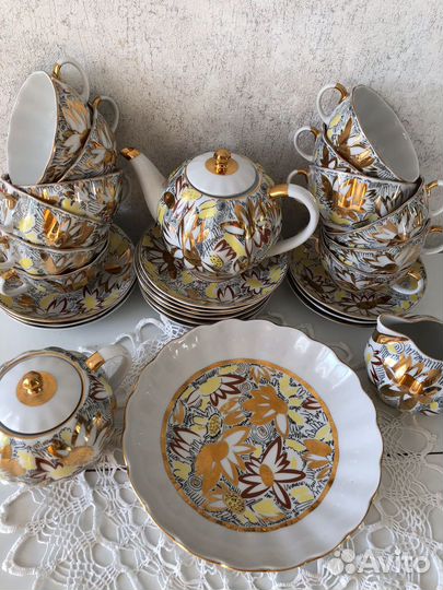 Чайный сервиз лфз СССР золотые ромашки