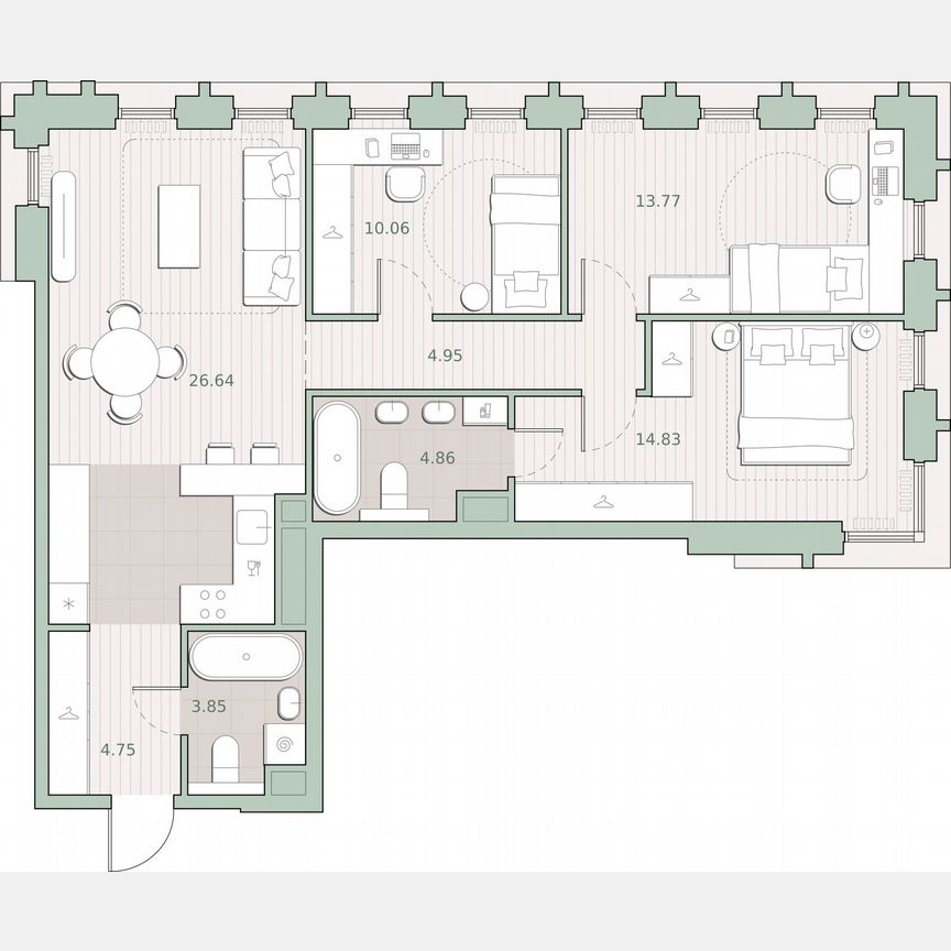 3-к. квартира, 83,7 м², 8/44 эт.