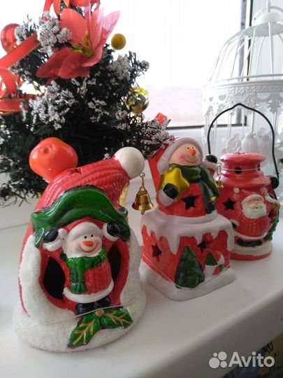 Новогодний дед мороз, снеговик сувенир светильник