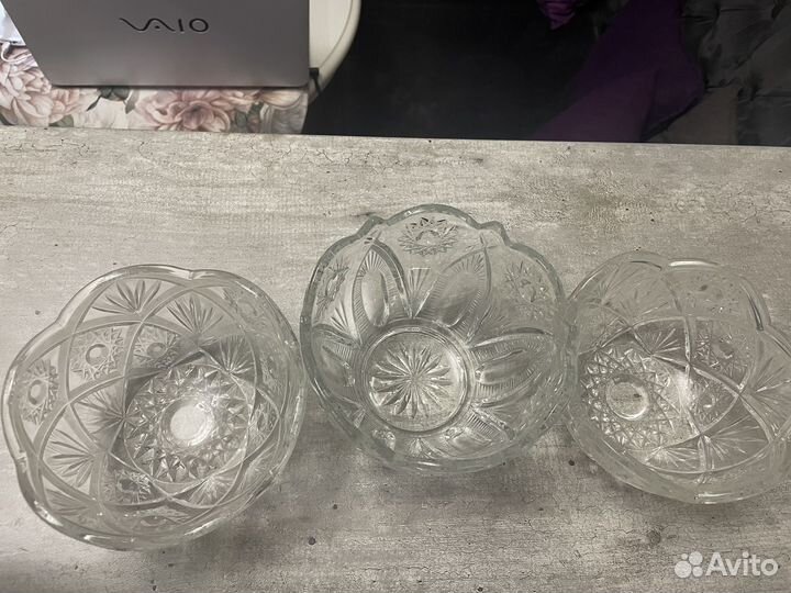 Хрустальная салатница 3шт, времен СССР