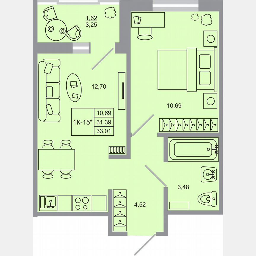1-к. квартира, 33 м², 10/17 эт.