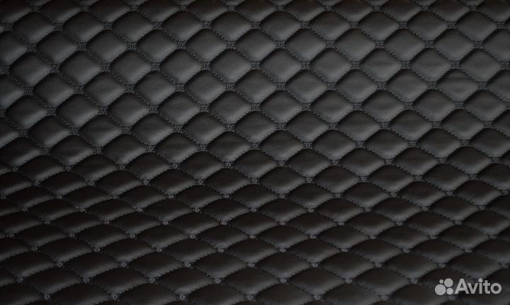 Экокожа стеганая черная рисунок квадрат