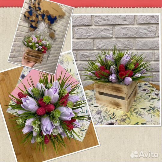 Букет из мыла с тюльпанами и ягодами