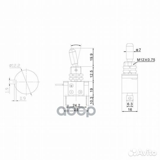 Тумблер 2-х позиц. 12V 25А (3c) ON-OFF