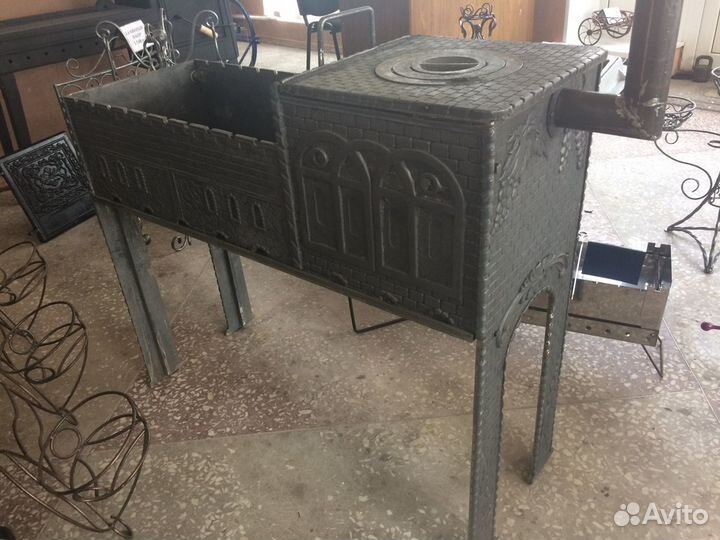 Мангал большой чугунный с печью под казан