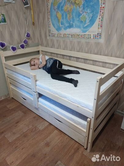 Детская кровать двухъярусная выдвижная без покраск