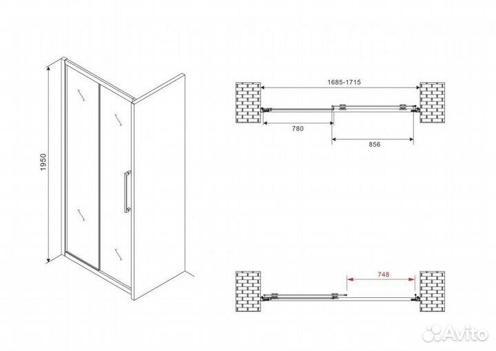 Душевая дверь 170х195см. Профиль черный