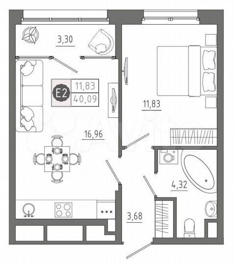 1-к. квартира, 40,1 м², 7/10 эт.