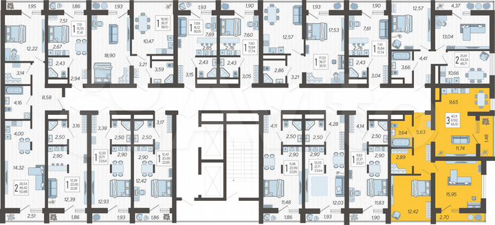 3-к. квартира, 66,1 м², 3/19 эт.