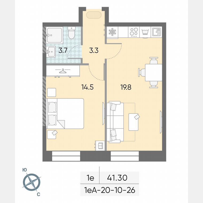 1-к. квартира, 41,3 м², 21/28 эт.