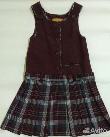 Сарафан бордовый, серо-бордовая клетка. Школьная С