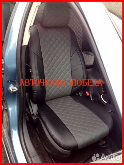 Чехлы Chevrolet Cobalt из экокожи чёрно-серые Ромб