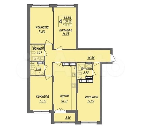 4-к. квартира, 110 м², 9/9 эт.