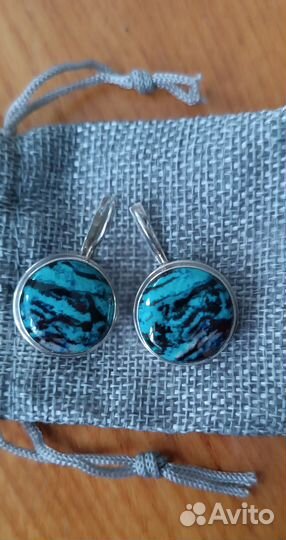 Серебряные серьги с натуральным сапфиром