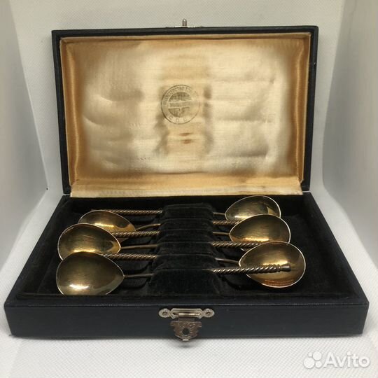 Набор чайных ложек 6 шт серебро позолота