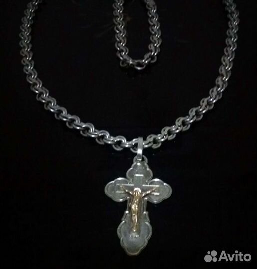 Серебряная цепь+браслет+крест+подарочная коробочка
