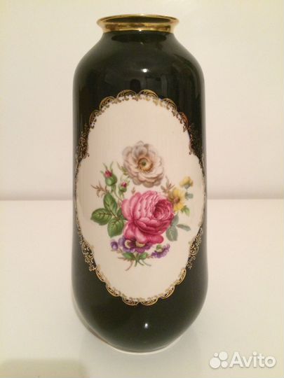 Ваза фарфор кобальт с цветами Линднер, Германия