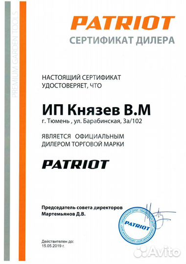 Пила цепная бензиновая Patriot PT 2512