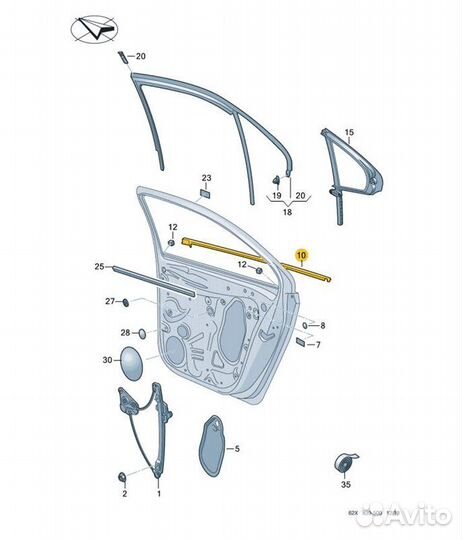 Уплотнитель опускного стекла задний правый