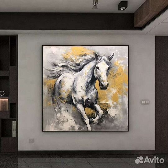 Большая картина маслом в интерьер Бегущий скакун
