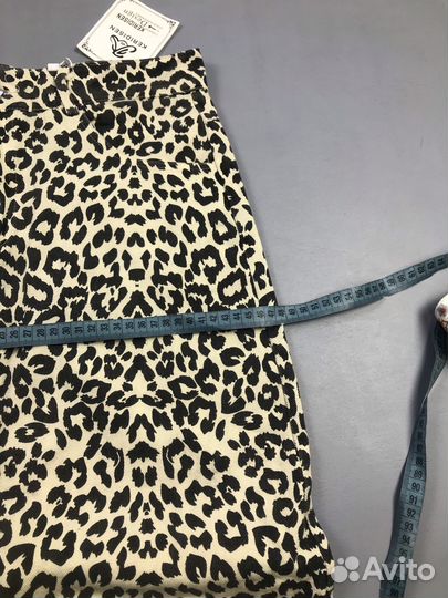 Джинсовая леопардовая юбка с разрезом М L 44-46