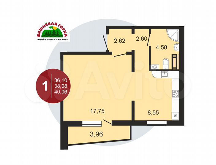Квартира-студия, 40 м², 2/11 эт.