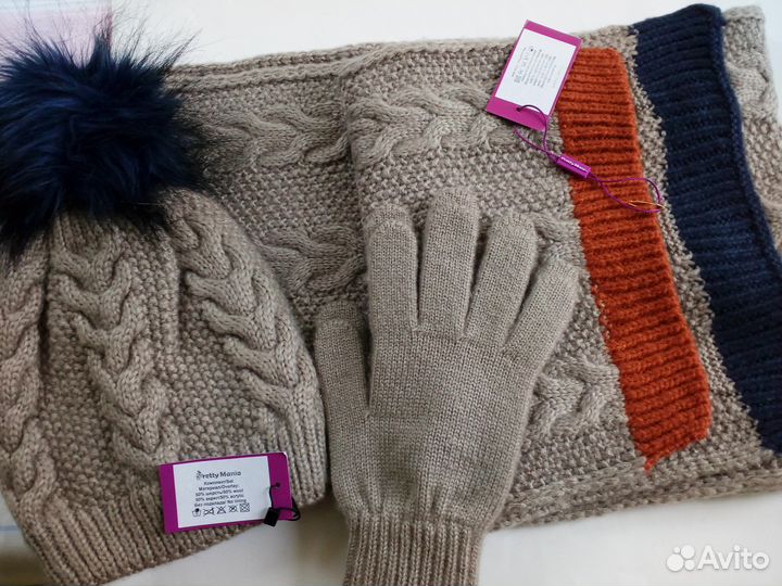 Комплект шапка шарф перчатки женские