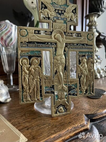 Старинная Икона крест с предстоящими