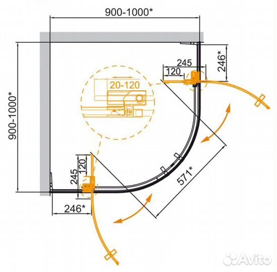 Душевой уголок Cezares slider 1950x900x900 (тонированное стекло) черный матовый slider-R-2-90/100-gr