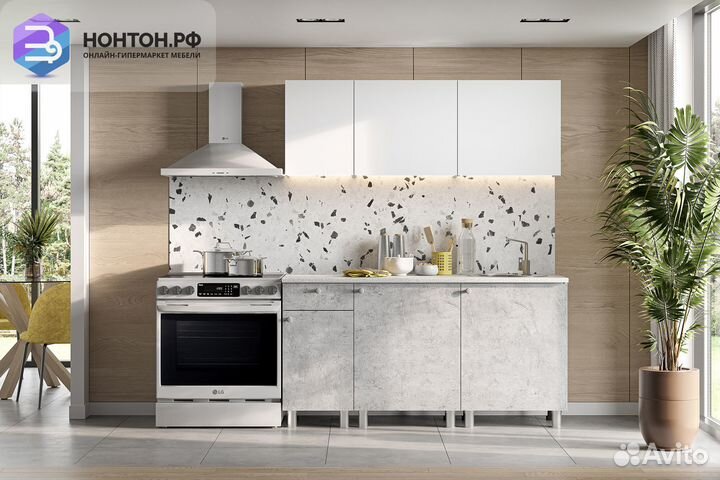 Кухня Зефир 1.6 м белая / цемент светлый