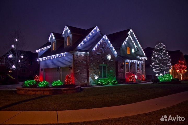 Новогоднее освещение дома под ключ гирляндами