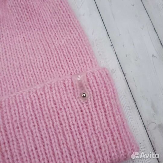 Шапка с одним отворотом розовая