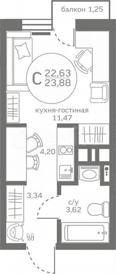 Квартира-студия, 22,6 м², 11/17 эт.