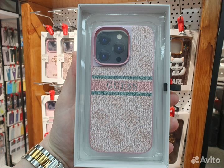 Чехол guess Logo pink для iPhone 14 Pro