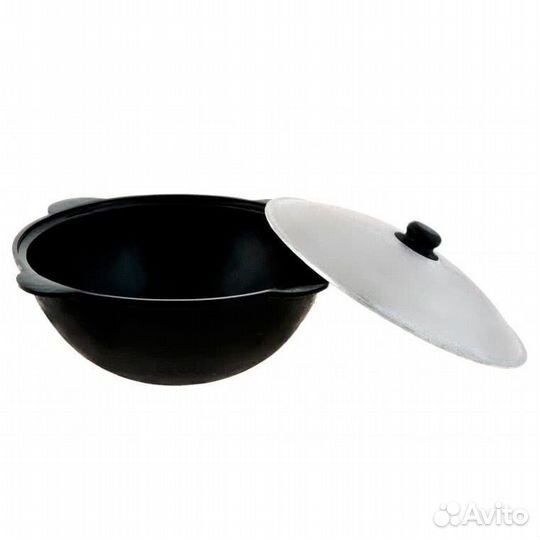 Казан чугунный 16л davr-metall плоское дно с крышк