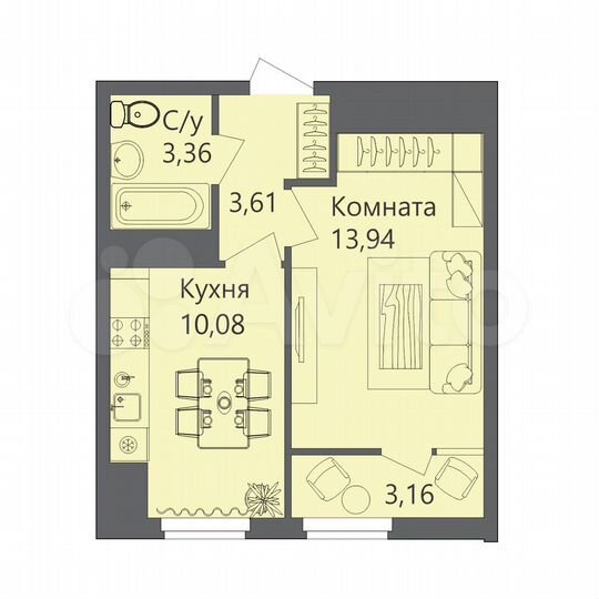 1-к. квартира, 32,6 м², 7/10 эт.