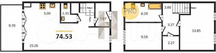 2-к. квартира, 74,5 м², 1/3 эт.