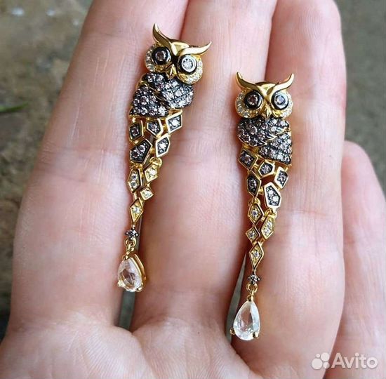 Серьги с раухтопазом и цирконами