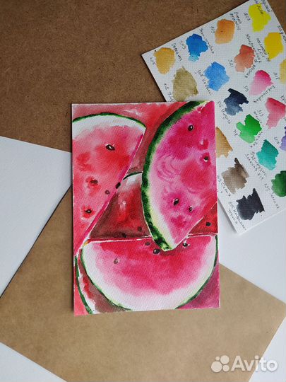Акварельная открытка. Арбузы. А5