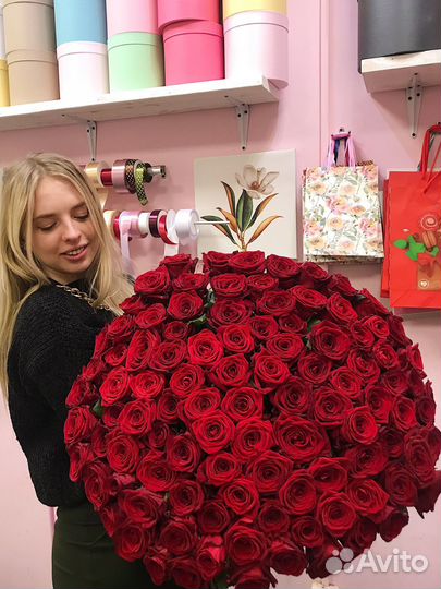 Бесплатная доставка, цветы, букет 51 роза и 101