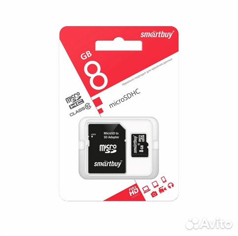 Карта памяти Micro-SD Smartbuy 8Gb class 10 (+SD а