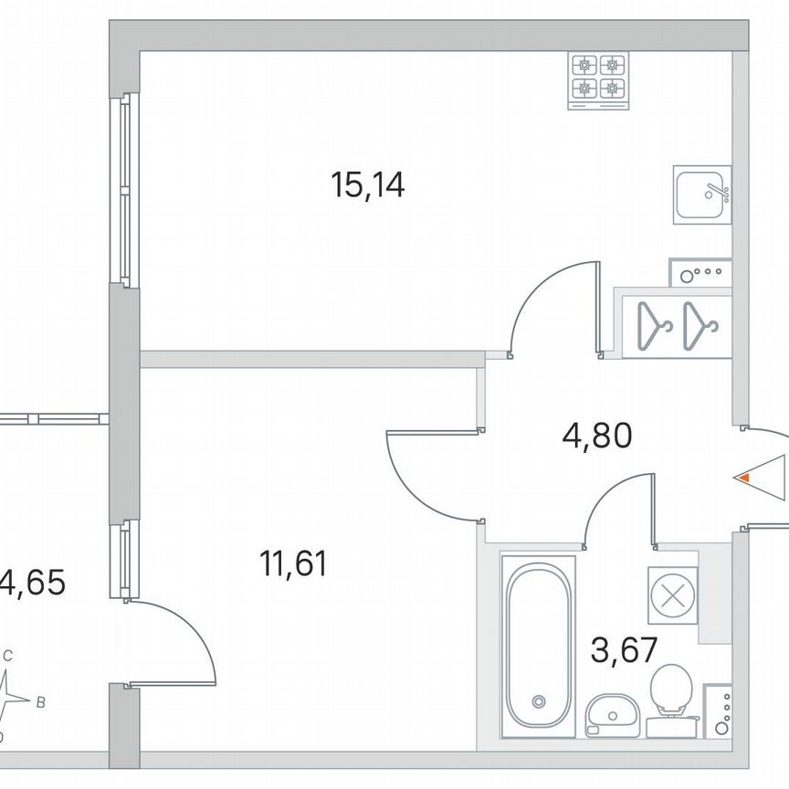 1-к. квартира, 36,6 м², 2/4 эт.