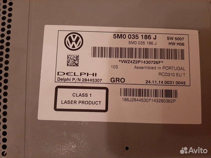 Оригинальная магнитола volkswagen rcd-310