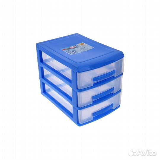 Комод-мини 3-х секц. Декор тем.-голубой/прозрачный