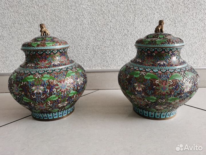 Вазы Китай 1950 перегородчатая эмаль клуазоне